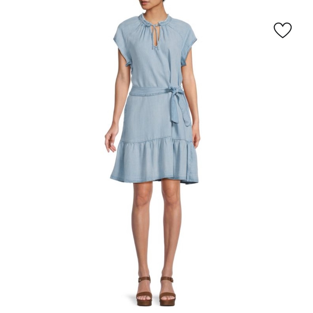 Anthropologie Cloth & Stone ruffle neck tiered mini dress blue size XS NWT